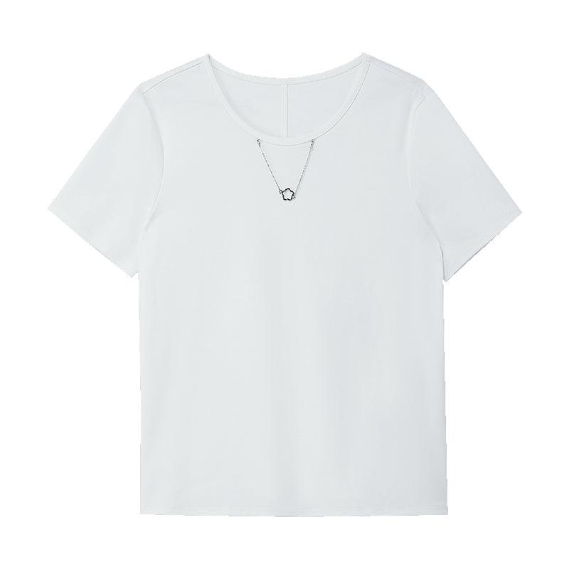 White Round Neck T-Shirt White Chain GOELIA