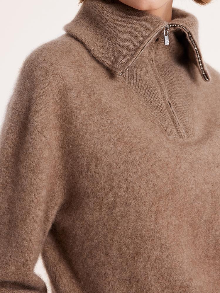 Pure Cashmere Zippered Lapel Sweater GOELIA