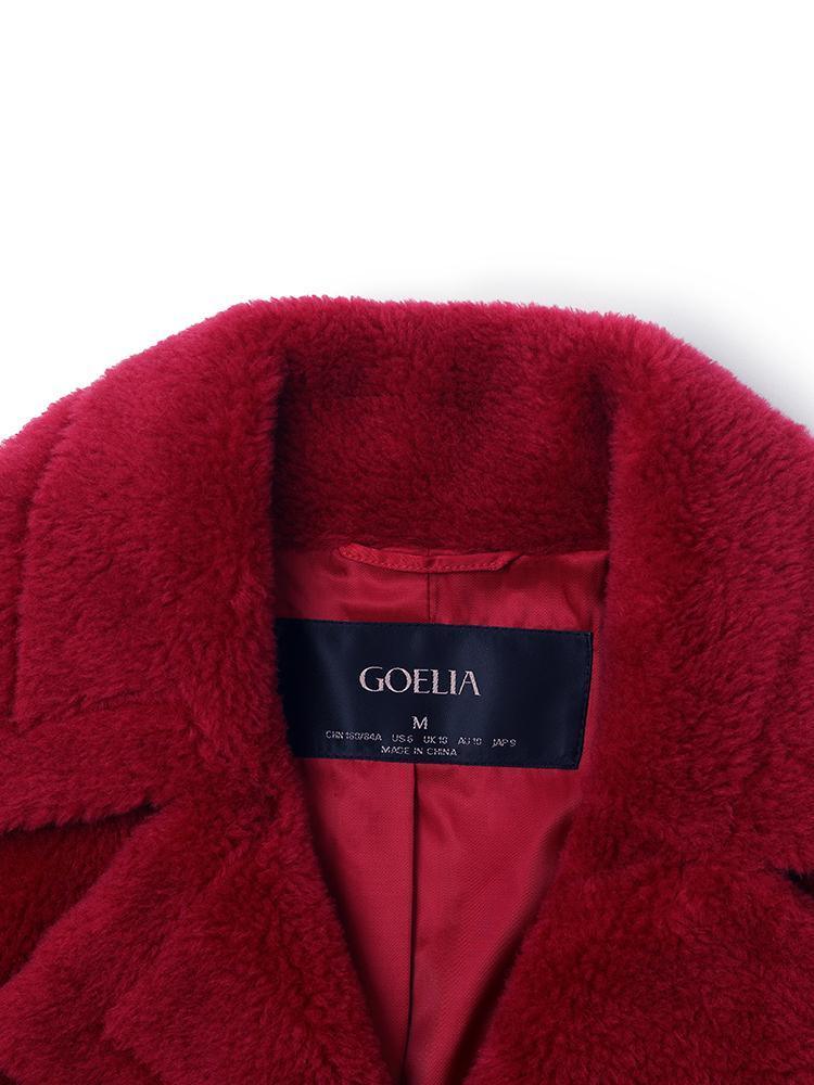 Lapel Double-Breasted Teddy Lamb Wool Short Coat GOELIA