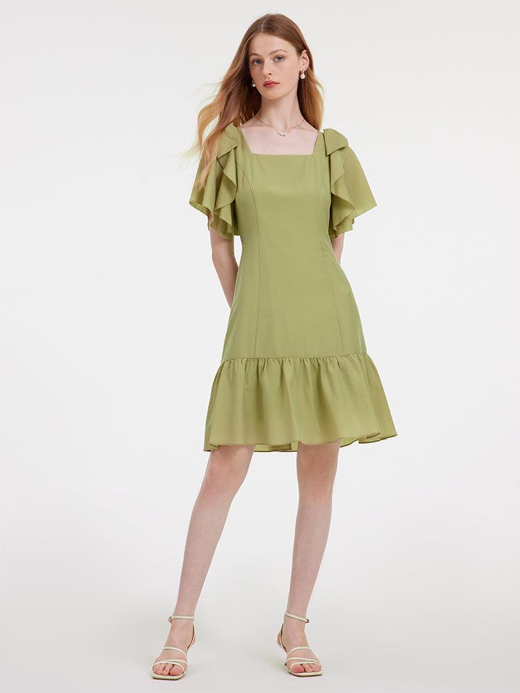 Acetate Ruffle Sleeve Dress GOELIA