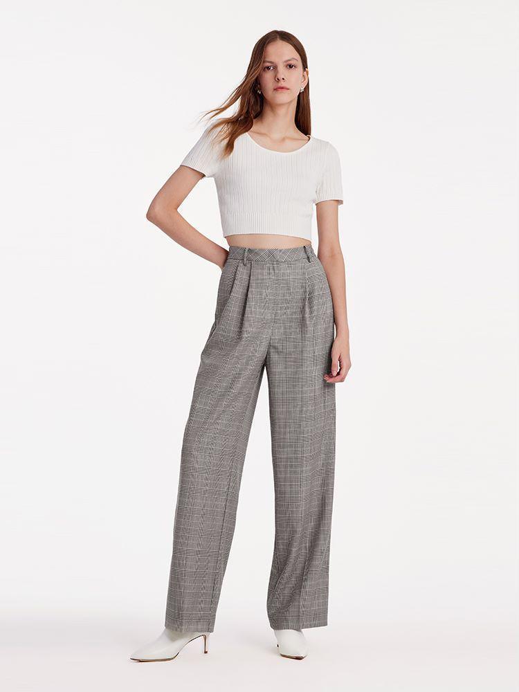 Worsted Wool Plaid Straight Full Length Pants GOELIA