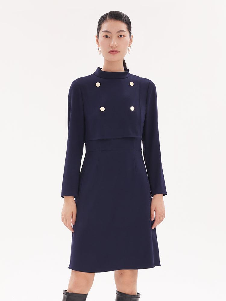 Triacetate Stand Collar Fitted-Waist Dress GOELIA