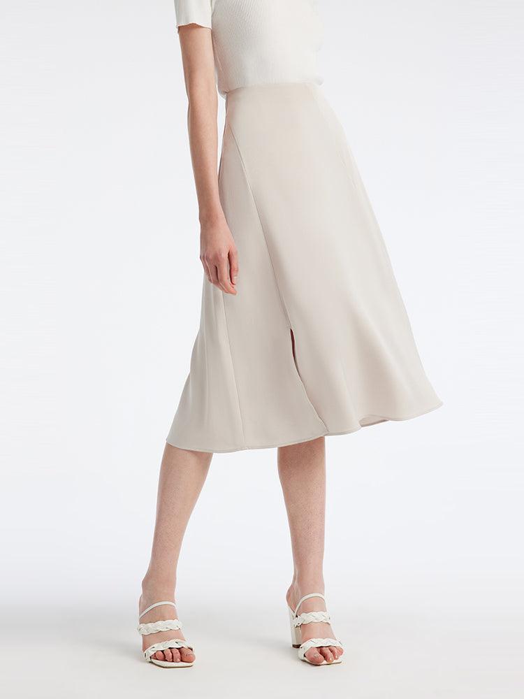 Acetate Apricot Side Split Skirt GOELIA