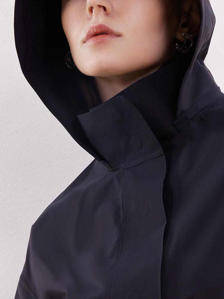 Black Gathered Waist Parka Jacket GOELIA