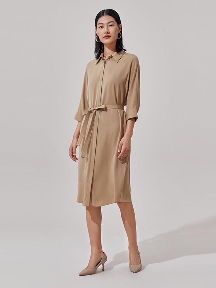 Silk Belted Shirt Dress GOELIA