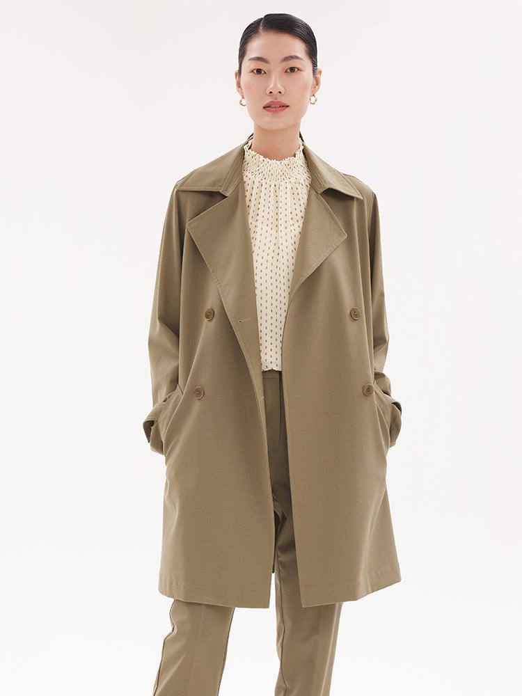 Machine Washable Worsted Wool Trench Coat GOELIA