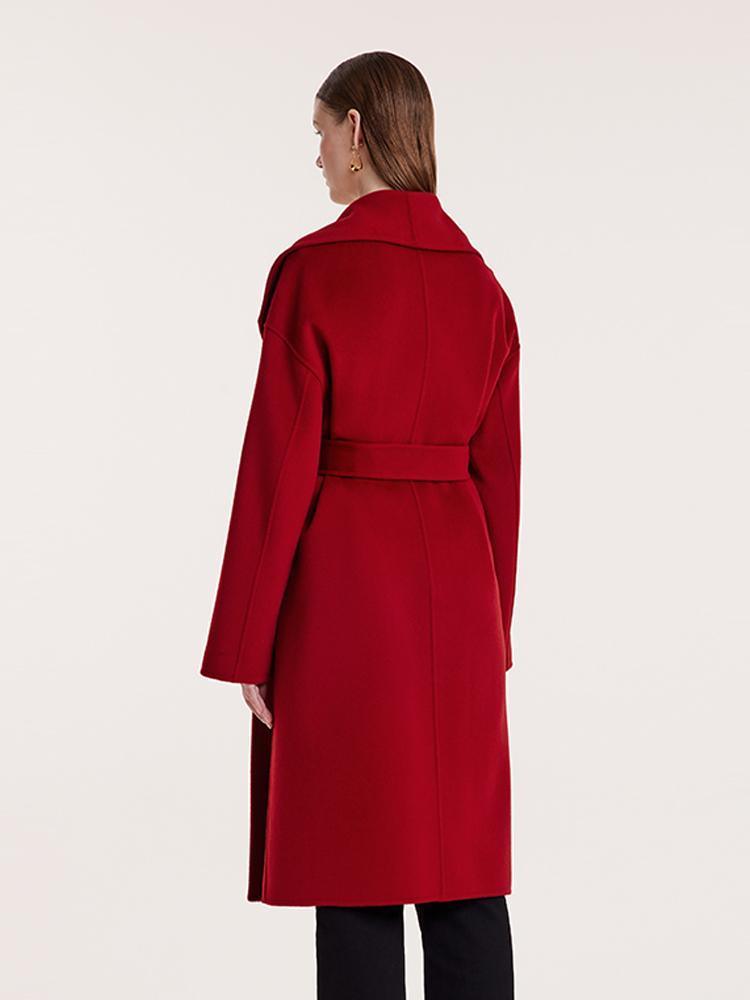 Red Mulberry Silk Wool Lapel Coat GOELIA