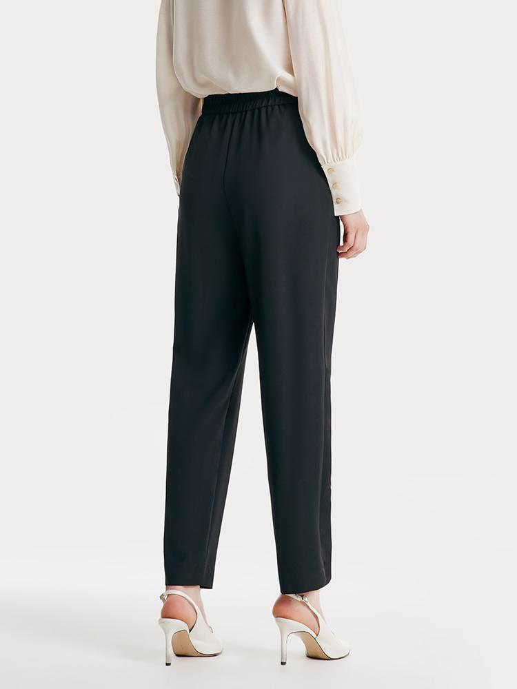 Black Ruched Narrow Leg Pants GOELIA