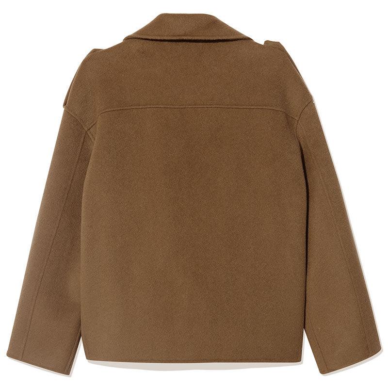 Brown Silk Crop Woollen Coat GOELIA