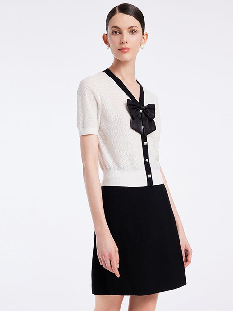 Woolen Knitted Set Top And Skirt With Bowknot GOELIA