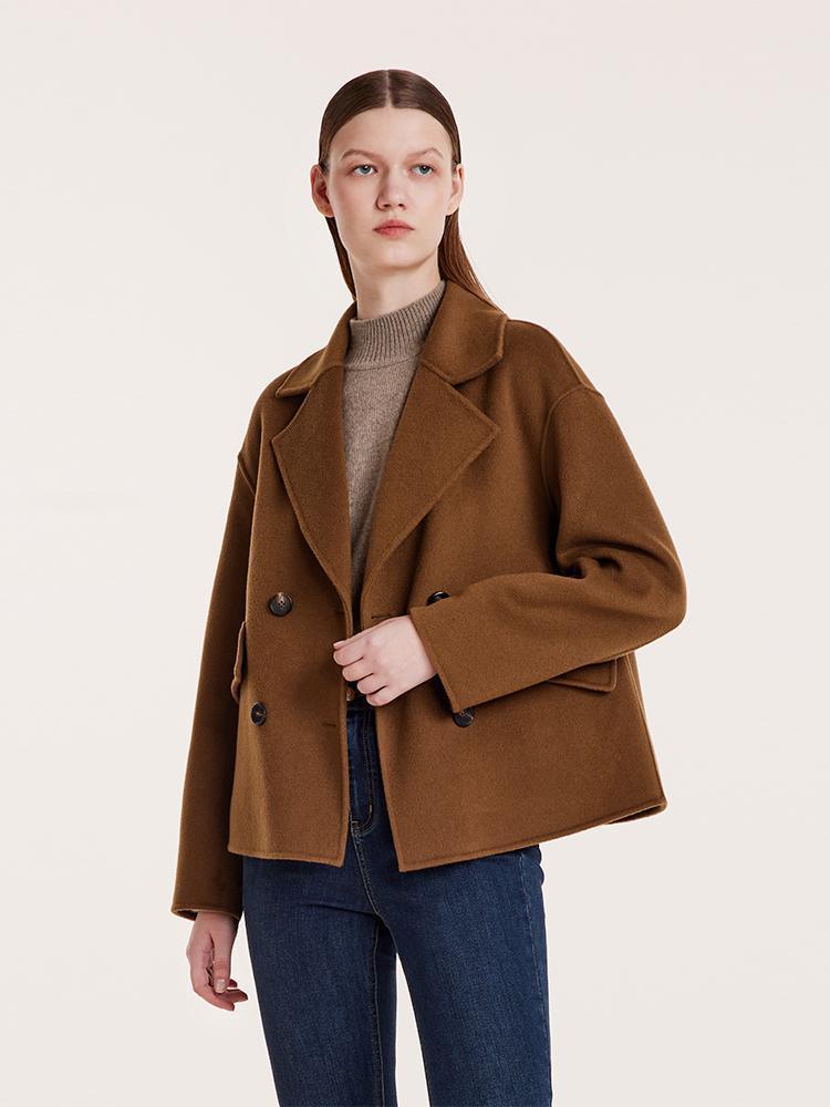 Wool And Cashmere Double-Faced Notched Lapel Short Coat GOELIA