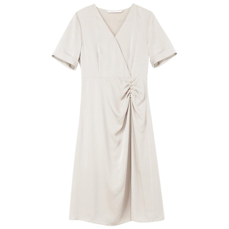 Acetate Beige V-neck Dress GOELIA