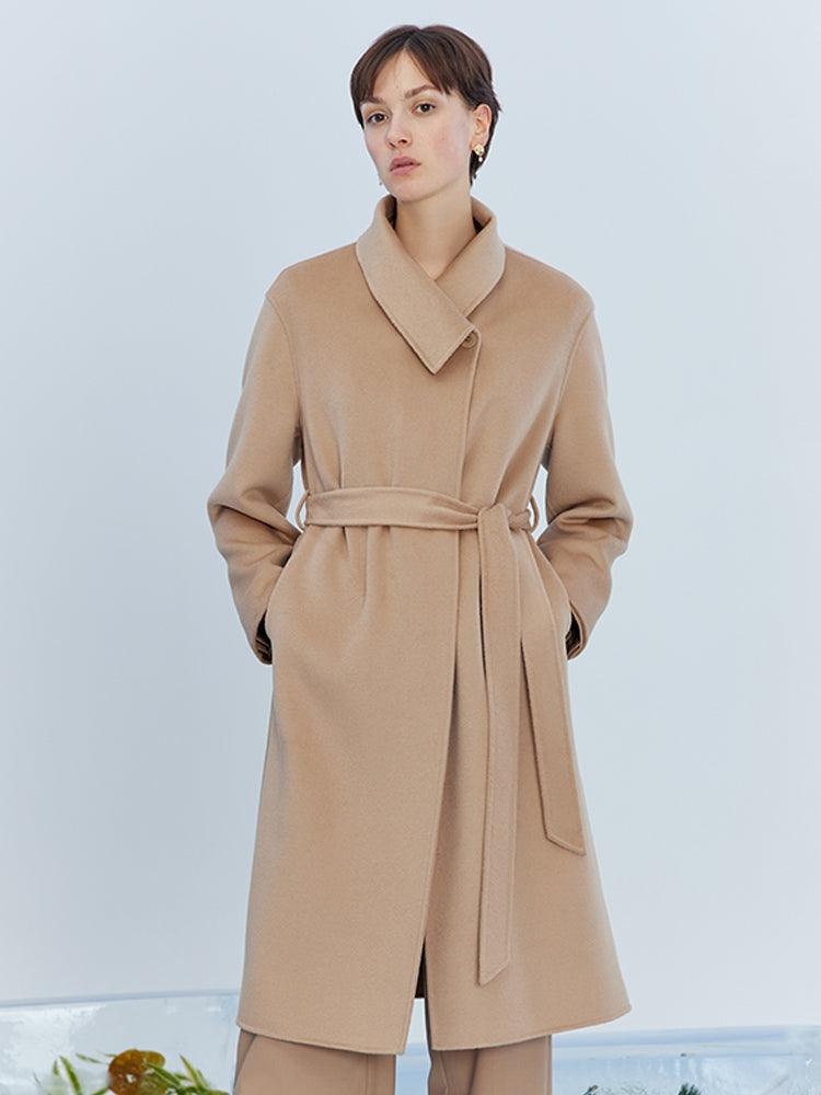 Silk Wool Lapel Double Woolen Coat GOELIA