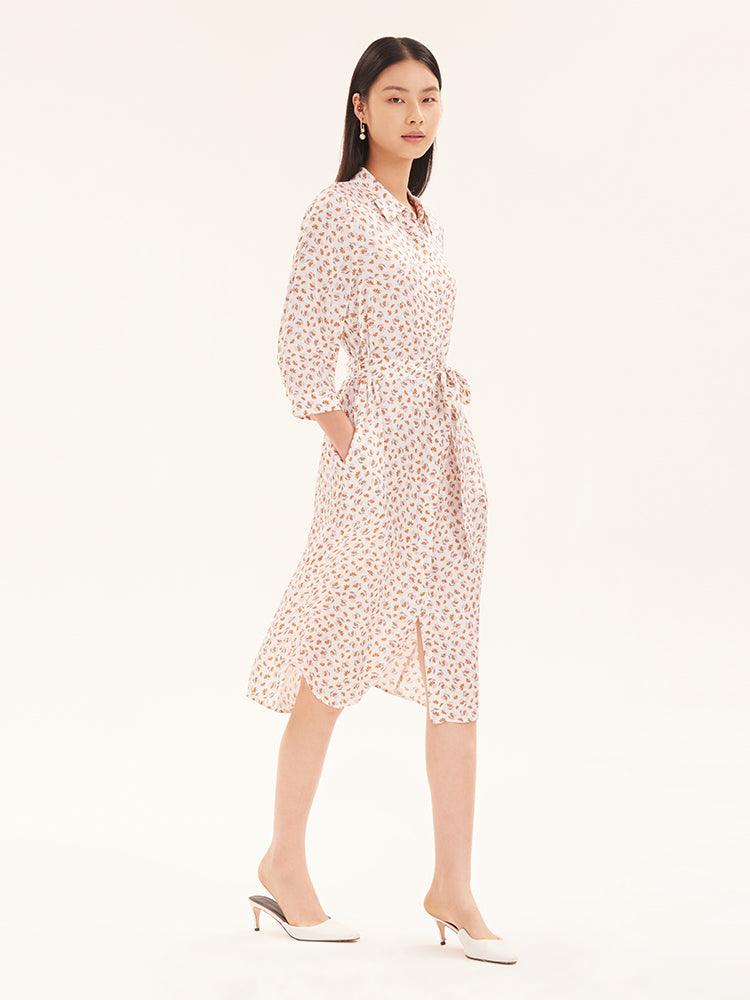 Floral Printed Lace-up Shirt Dress GOELIA