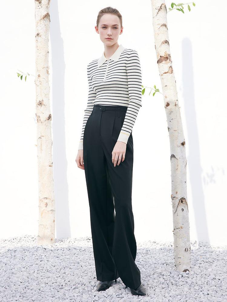 Black And White Striped Slim Woolen Jumper GOELIA