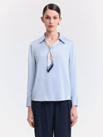 Silk V-Neck Woven Shirt With Silk Scarf GOELIA