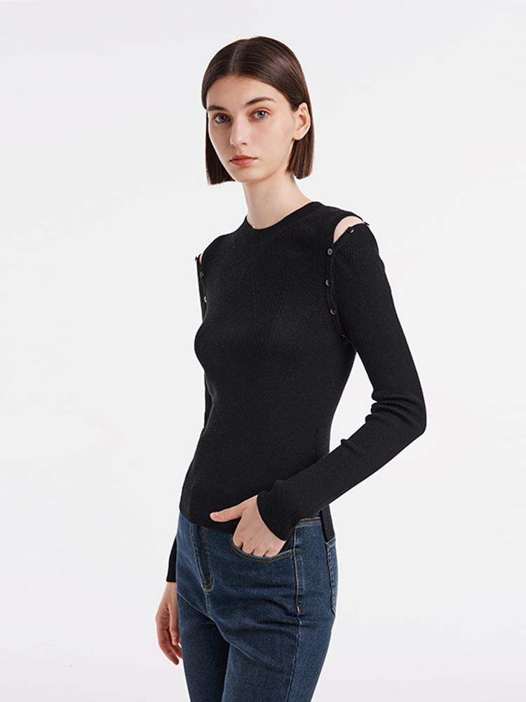 Detachable Sleeve Woolen Round Neck Sweater GOELIA