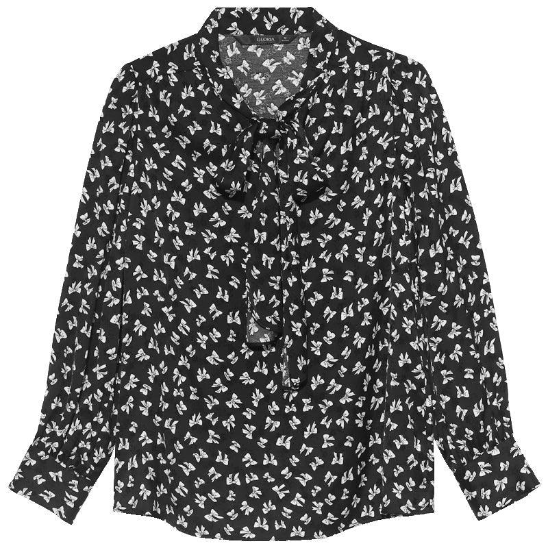 Bowknot Printed Long Sleeve Blouse GOELIA