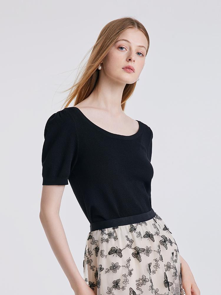 Black Knitted Tops With Bow GOELIA