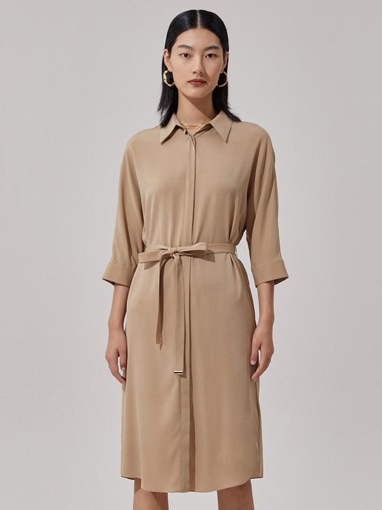 Silk Belted Shirt Dress GOELIA