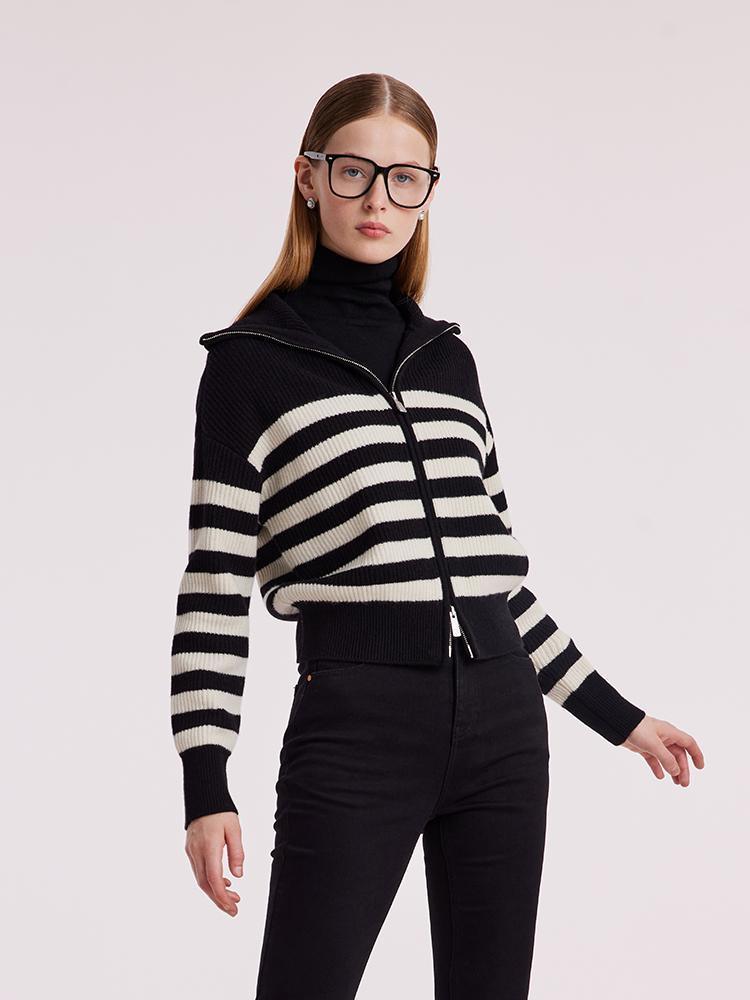 Woolen Knitted Stripe Cardigan GOELIA