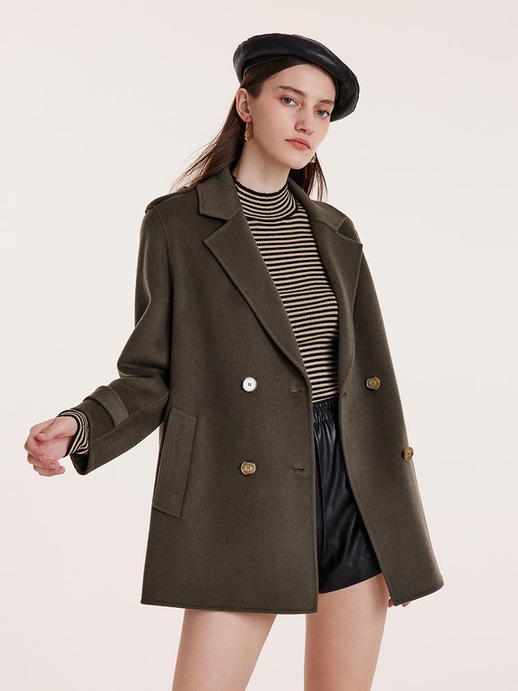 Mid-Length Notched Lapel Double-Faced Wool Coat GOELIA