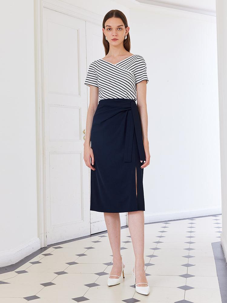 Blue and White Stripe Suit T-shirt&Skirt GOELIA