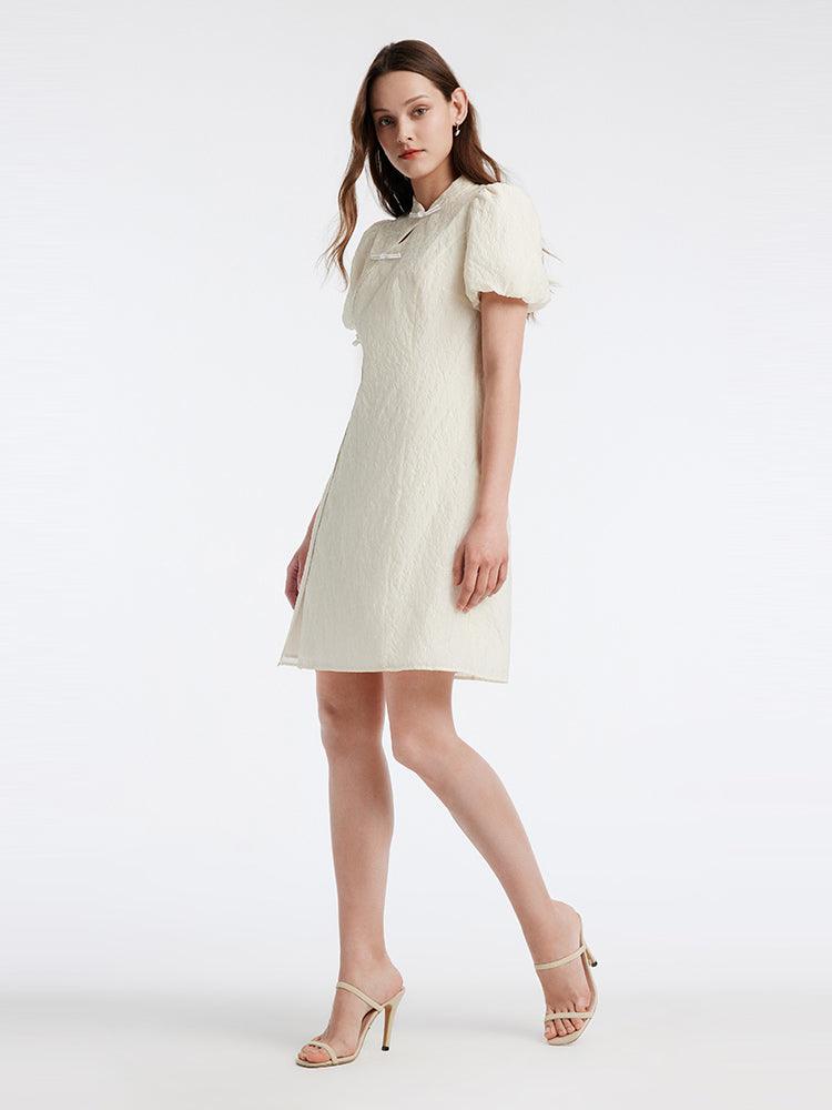 White Mandarin Collar Cheongsam Mini Dress GOELIA