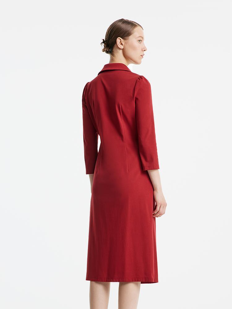 Red V-Neck Ruched Dress GOELIA