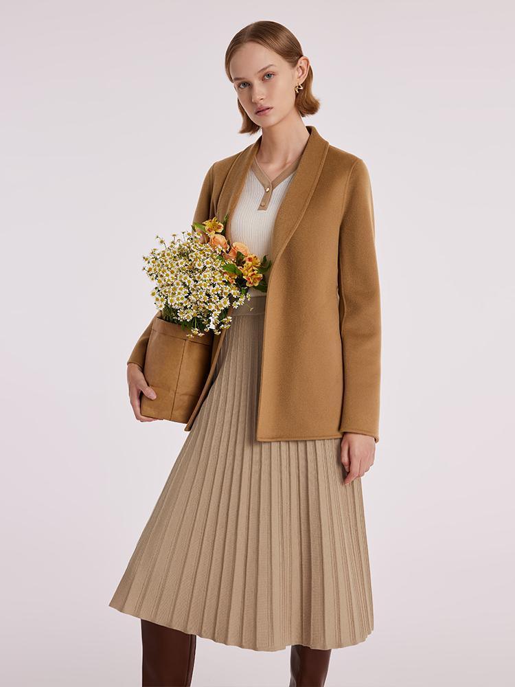 Coffee Pure Cashmere Wrapped Short Coat