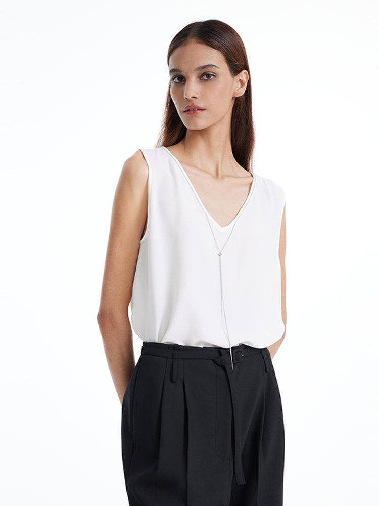 Acetate White V-Neck Tank Top GOELIA