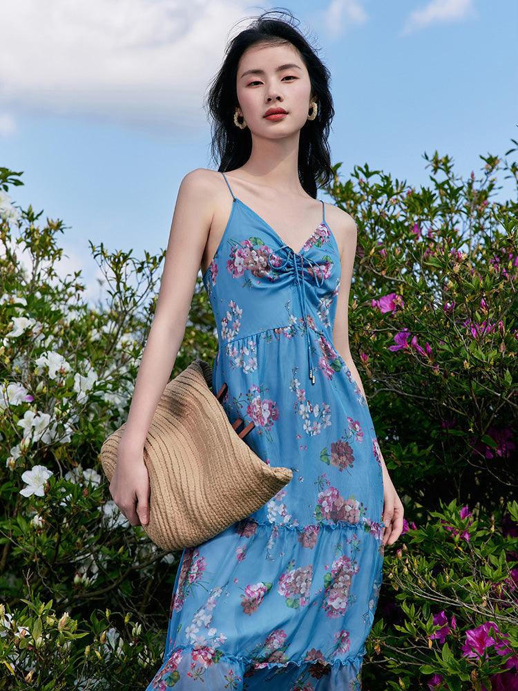 Floral Print Spaghetti Strap Maxi Dress GOELIA