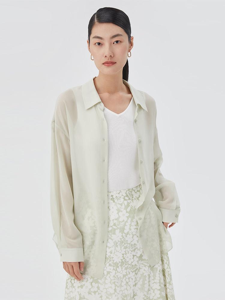 Green Silk Oversized Sheer Shirt GOELIA