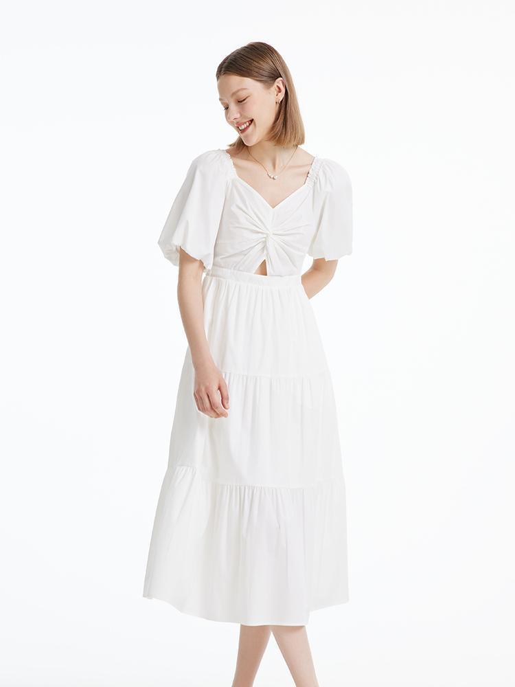 White Puff Sleeve Dress GOELIA