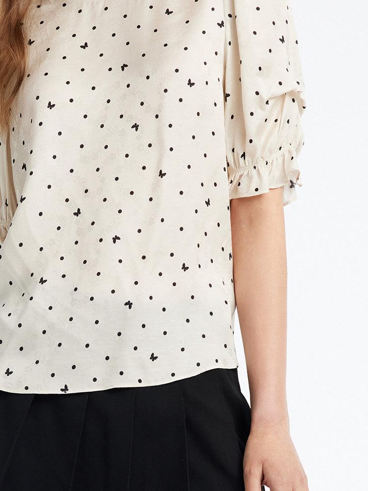 Round Neck Polka Dots Blouse GOELIA