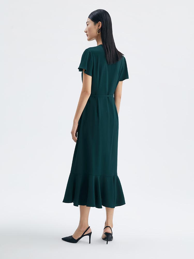 Dark Green Triacetate Wrap Dress GOELIA