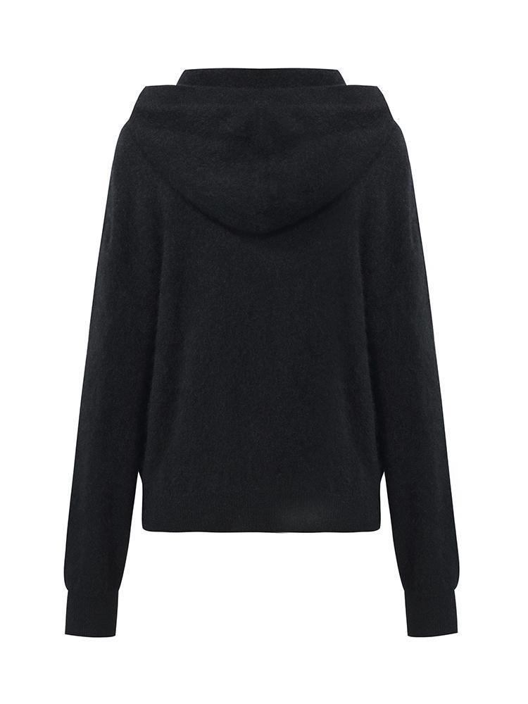 Pure Cashmere Hooded Zippered Short Cardigan GOELIA