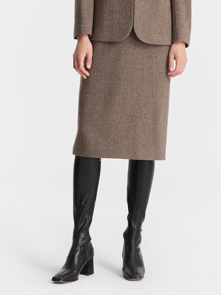 Brown Mid-length Washable Wool Skirt GOELIA