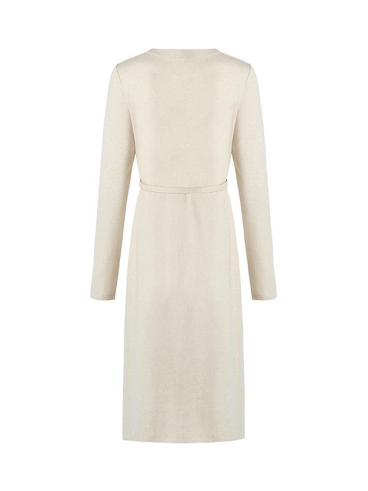 White Knitted Gathered Waist Dress GOELIA