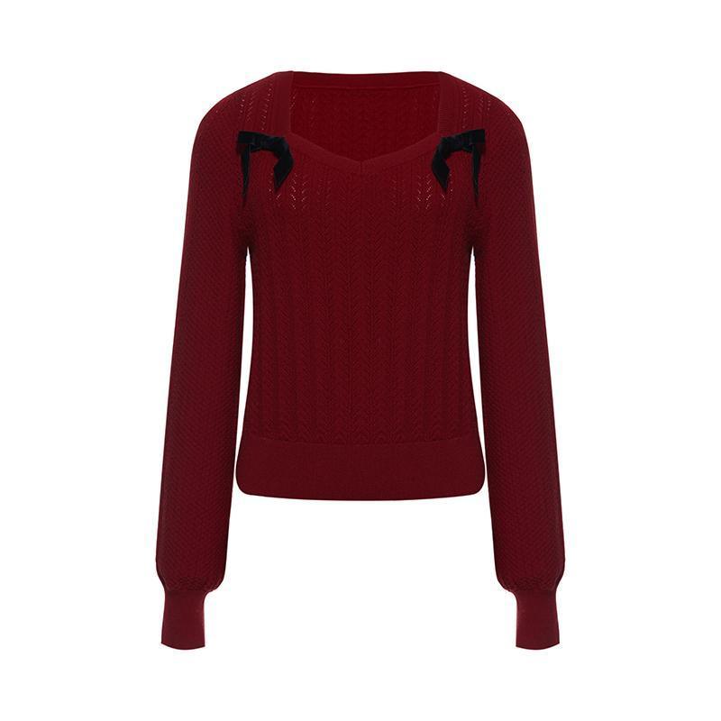 Tencel And Wool Sweater With Detachable Bowknots GOELIA