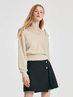 V-neck Tencel And Woolen Sweater With Bows GOELIA