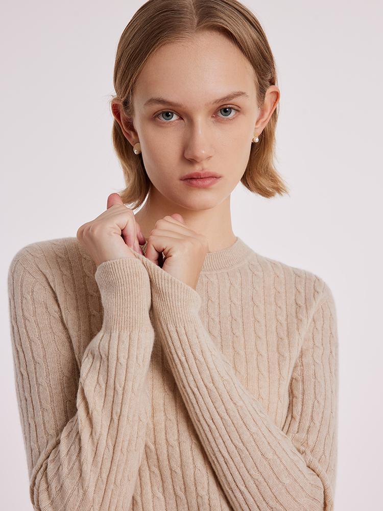 Pure Cashmere Seamless Cable Knit Sweater GOELIA