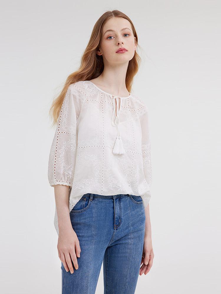 Tie Neck Embroidery Top GOELIA