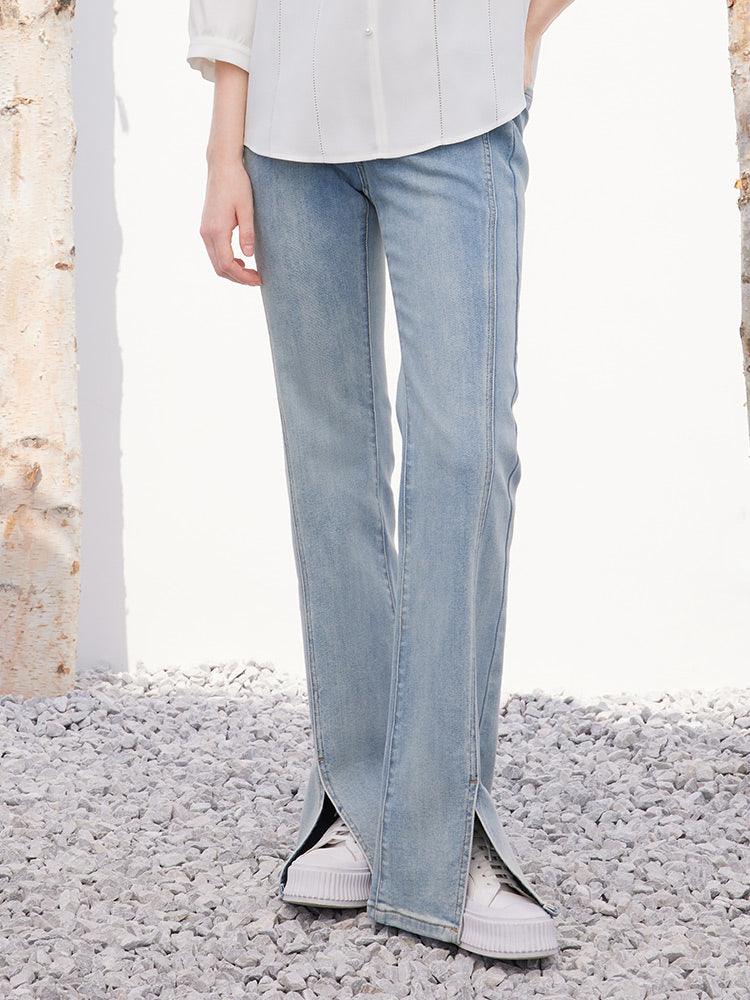 Light Blue Slit Jeans Pants GOELIA