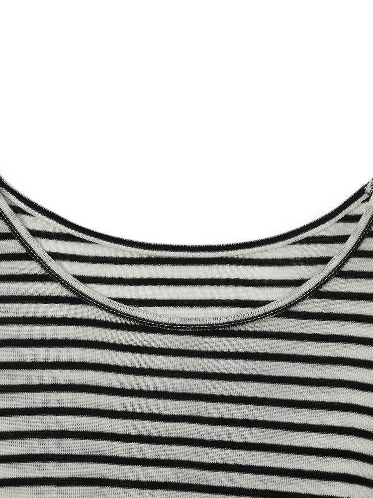 Washable Wool Striped Round Neck Sheath Sweater GOELIA