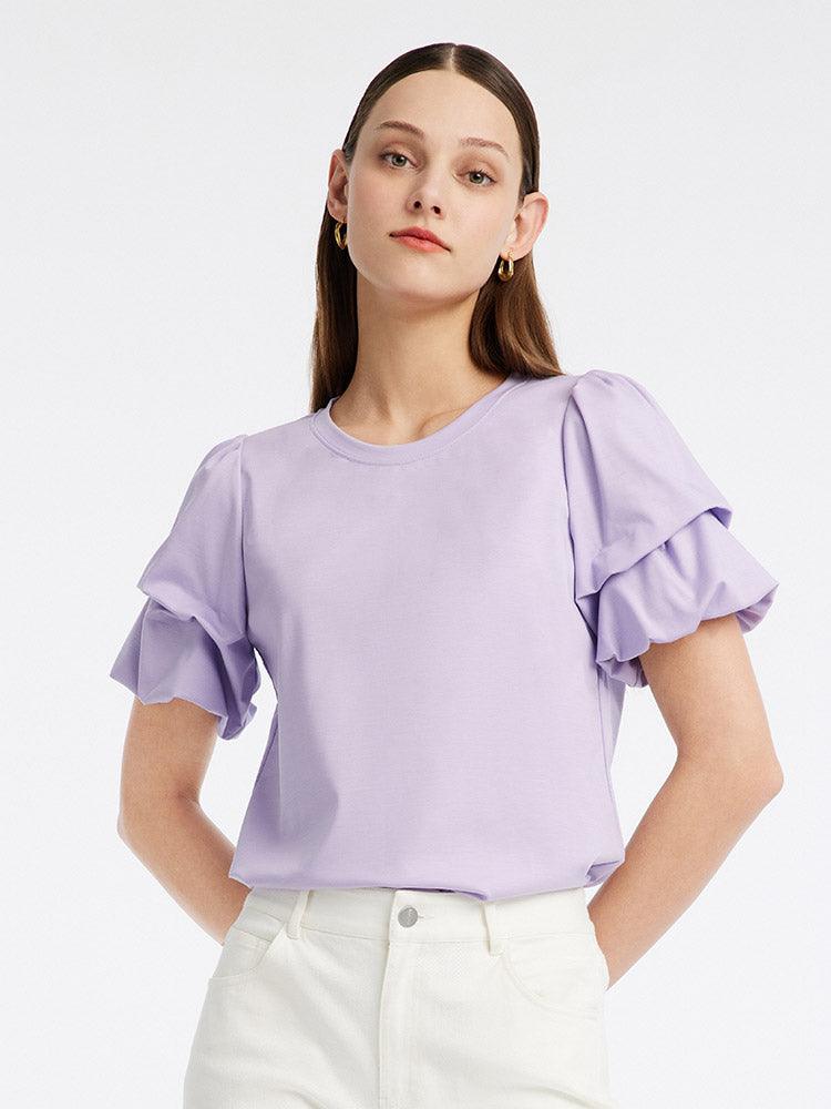 Knitted Puff Sleeve T-shirt GOELIA