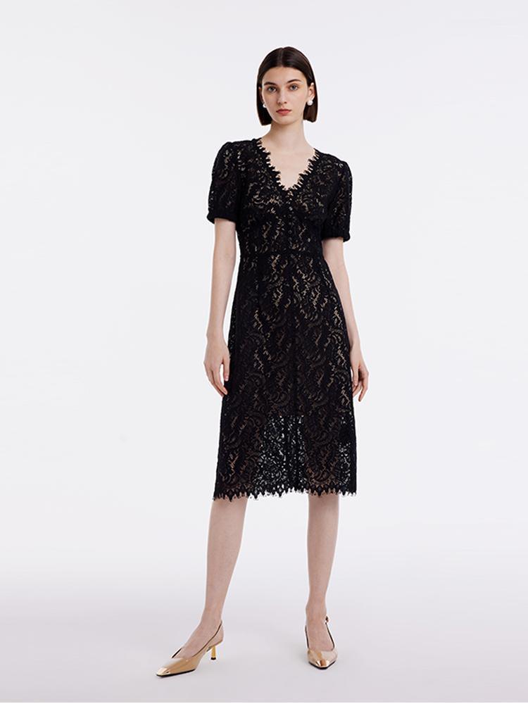 Lace V-Neck Mid Sleeve Dress GOELIA