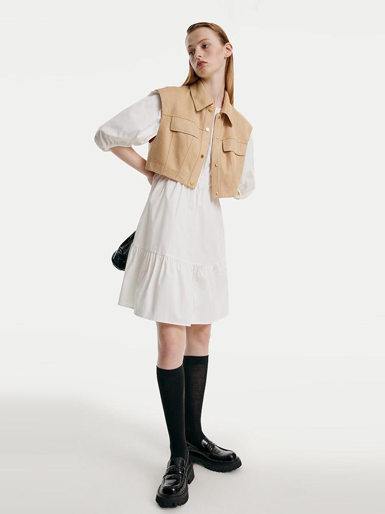 Cotton Dress And Suede Vest Set GOELIA