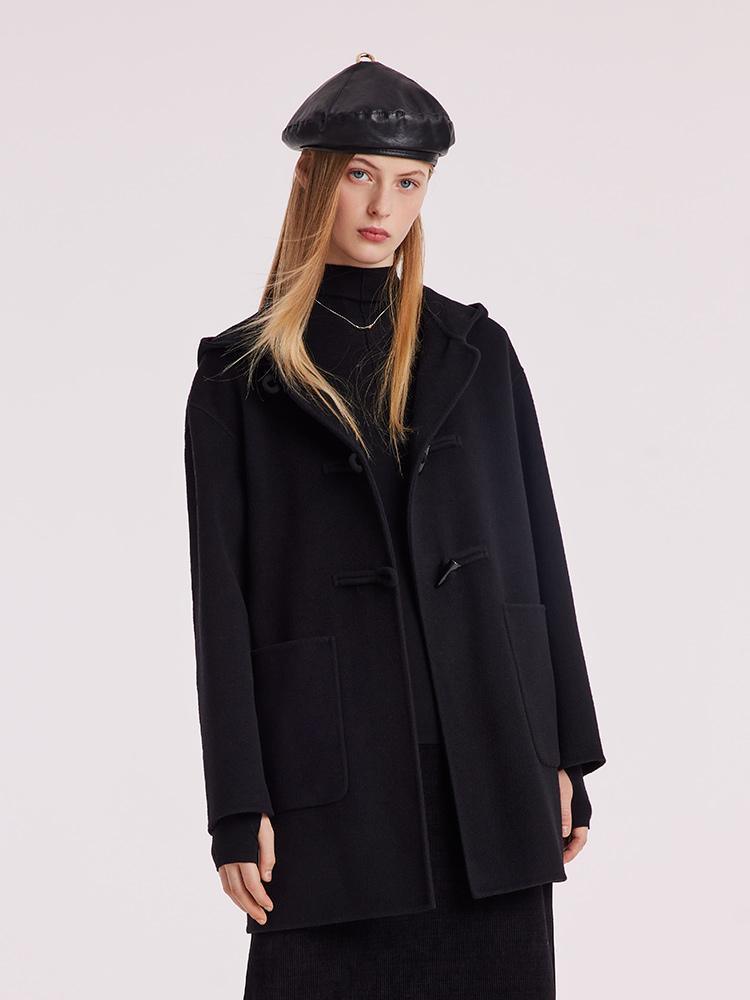 Tencel Woolen Horn Button Double Face Coat