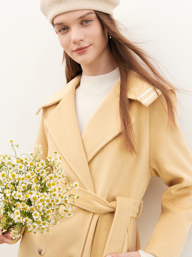 Yellow Crew Neck Long Sleeve Coat GOELIA